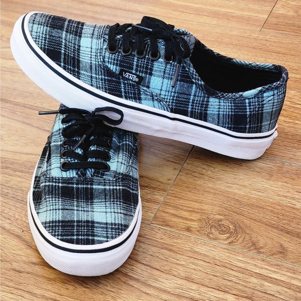 Vans Flannel Plaid Turquoise Sneakers 8 Excellent
